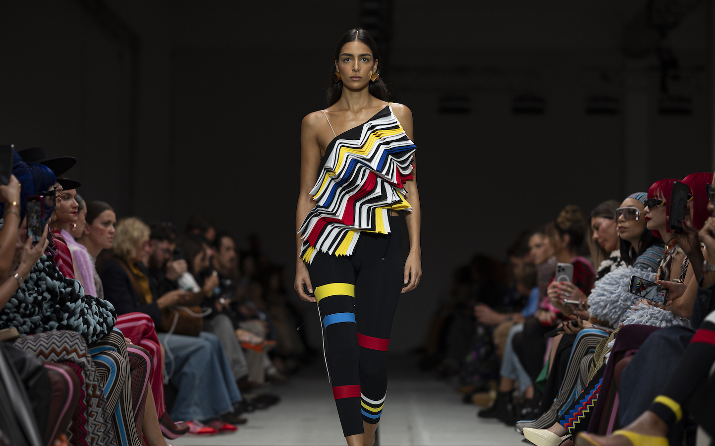 Nora Attal stepped onto the runway in a vibrant ensemble. (Getty Images)