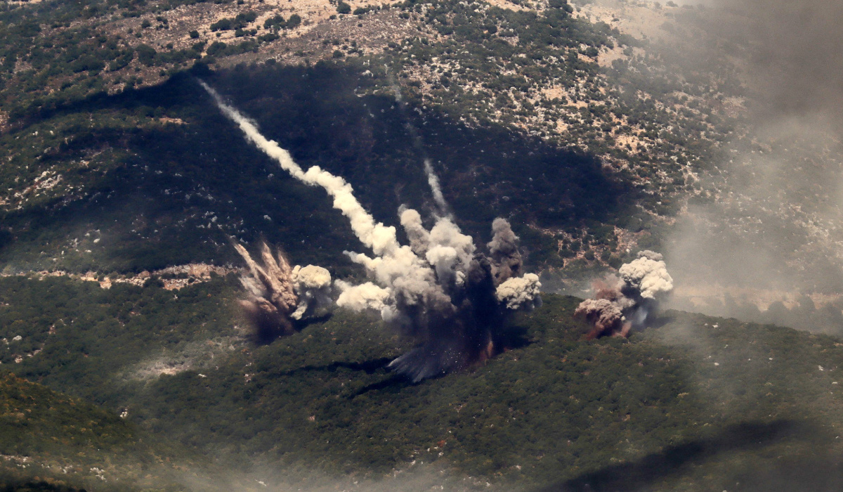 Explosions occur during Israeli strikes targeting the Jabal Al-Rehan area in the southern Lebanese Jezzine district on September 21, 2024. (AFP)