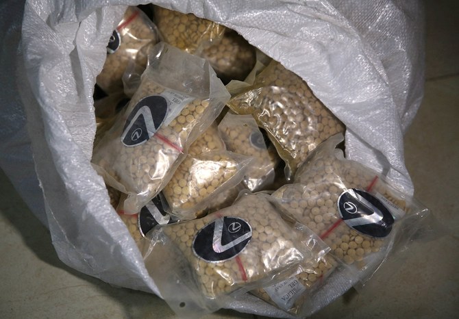 Bags of confiscated pills are displayed at the police anti-narcotics unit headquarters in Amman on January 7, 2019. (FIle/AFP)