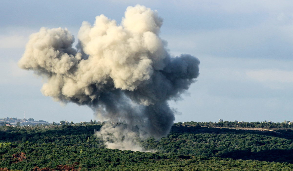 Smoke billows from the site of an Israeli strike that targeted the outskirts of the southern Lebanese village of Zibqin on September 22, 2024. (AFP)
