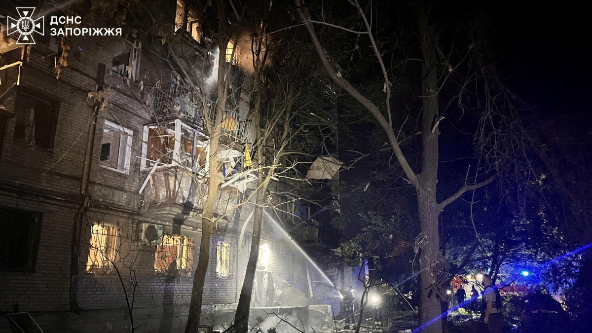 Firefighters and rescuers work at a site of an apartment building damaged by a Russian air strike, amid Russia's attack on Ukraine, in Zaporizhzhia, Ukraine, in this handout picture released on September 23, 2024. (Reuters)