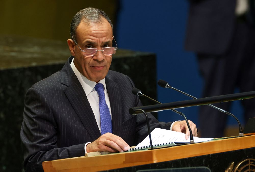 Egypt FM Badr Abdelatty addresses the ‘Summit of the Future’ in the General Assembly Hall of the United Nations Headquarters in New York City, US, Sept. 22, 2024. (Reuters)