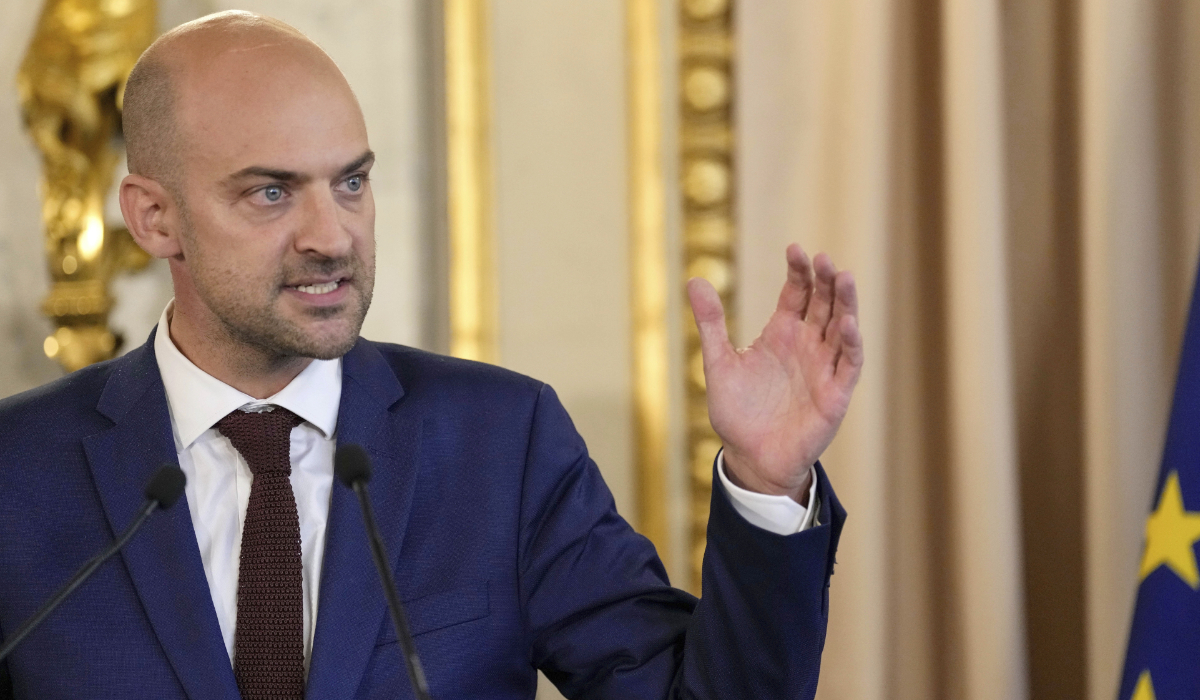 New French Foreign Minister Jean-Noel Barrot delivers a speech during the handover ceremony, Monday, Sept. 23, 2024 in Paris. (AP)