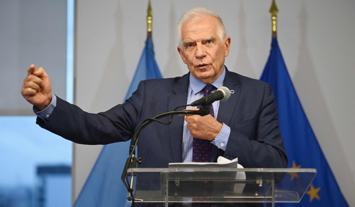 High Representaitve of the European Union for Foreign Affairs and Security Policy Josep Borrell speaks during a press conference following the EU Foreign Ministers meeting at the European Union Delegation headquarters ahead of the 79th session of the United Nations (UN) General Assembly in New York on September 23, 2024. (AFP)