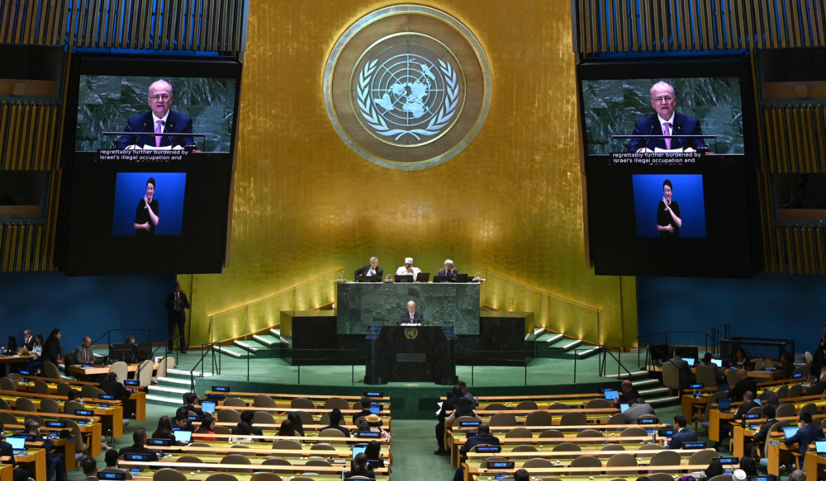 Mohammad Mustafa Prime Minister and Minister for Foreign Affairs of the State of Palestine speaks during the "Summit of the Future" on the sidelines of the UN General Assembly at the United Nations Headquarters in New York, September 23, 2024. (AFP)