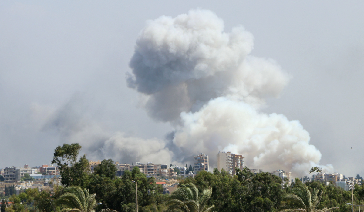 Smoke billows from a site targeted by Israeli shelling in the southern Lebanese village of Burj el-Shmali on September 23, 2024. (AFP)