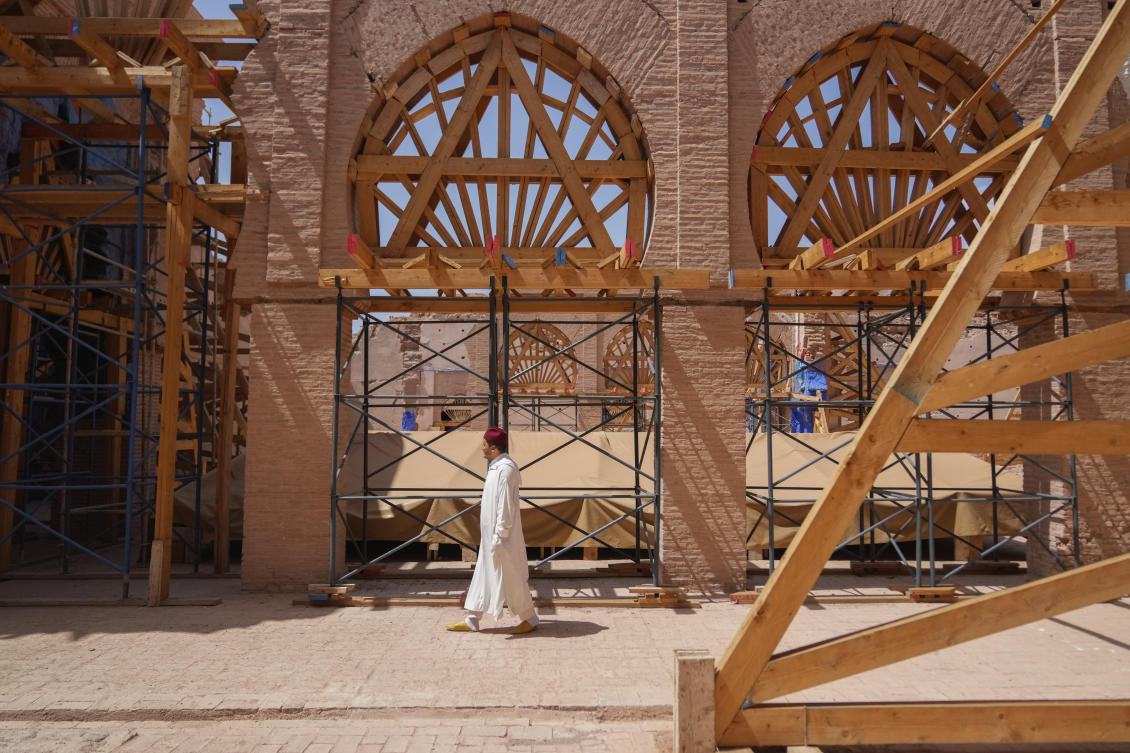 After nearly 900 years, the revered mosque was left mostly in pieces, and restoration workers were among the 3,000 lives lost. (AP)
