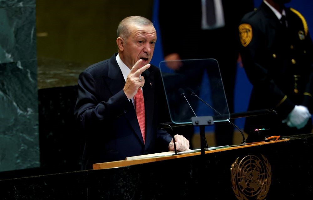 Turkiye’s President Recep Tayyip Erdogan addresses the 79th United Nations General Assembly at UN headquarters in New York, US, Sept. 24, 2024. (Reuters)