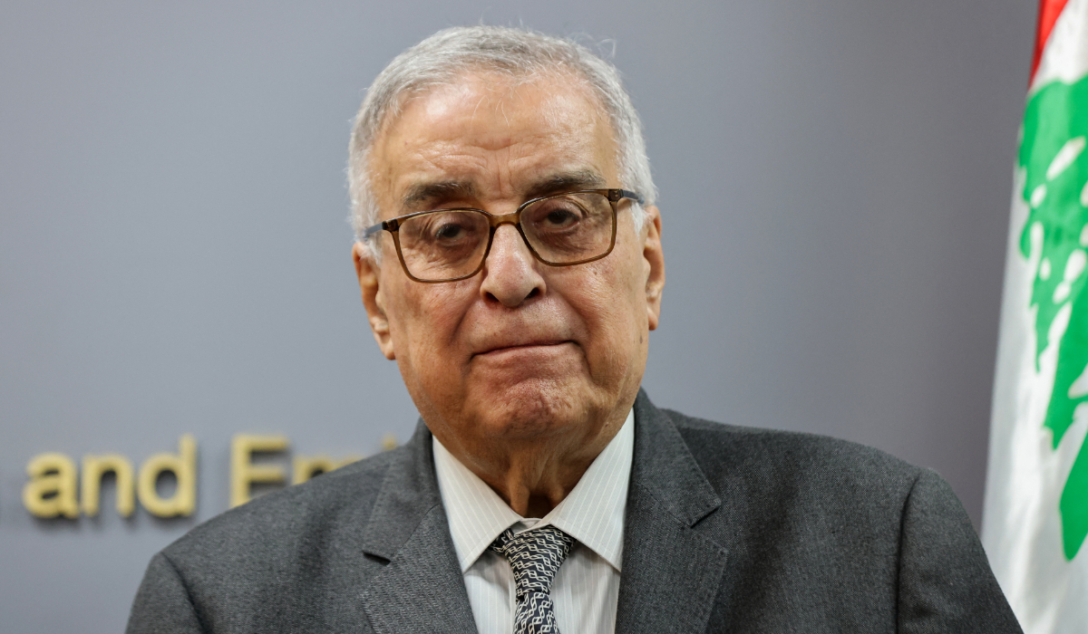Lebanon's Foreign Minister Abdallah Bou Habib holds a press conference with his Iranian counterpart (unseen) in Beirut on February 10, 2024. (AFP)