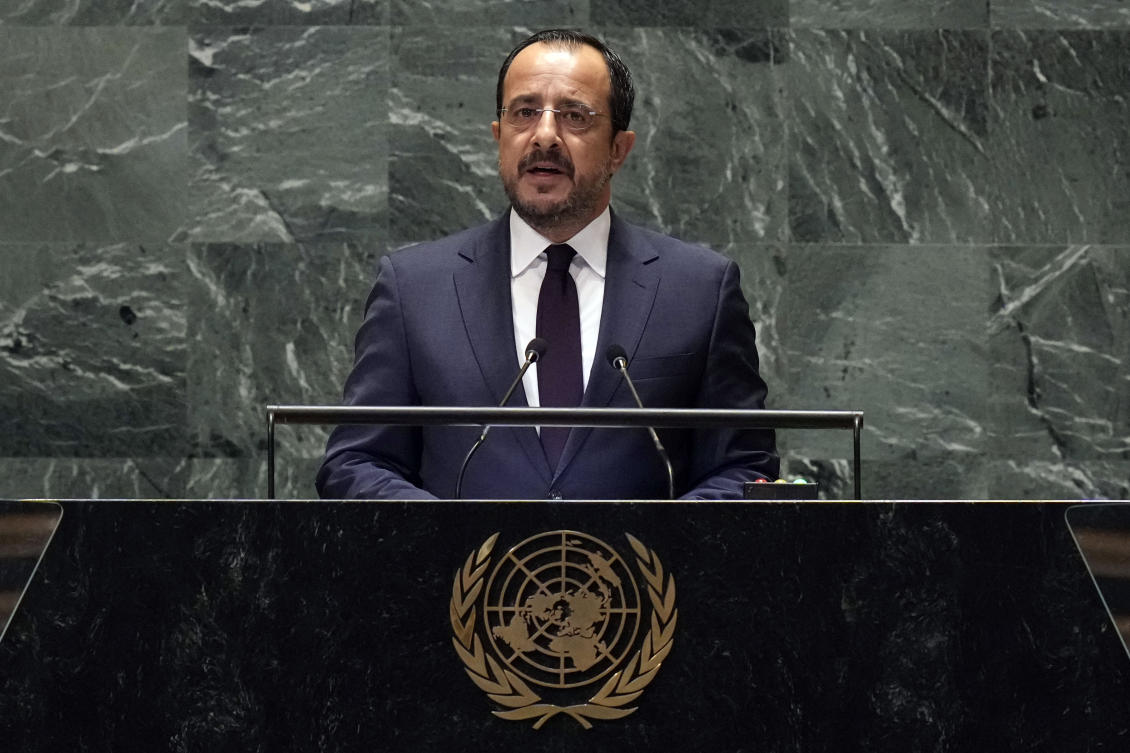 Cyprus President Nikos Christodoulides addresses the 79th session of the United Nations General Assembly, Sept. 25, 2024. (AP)