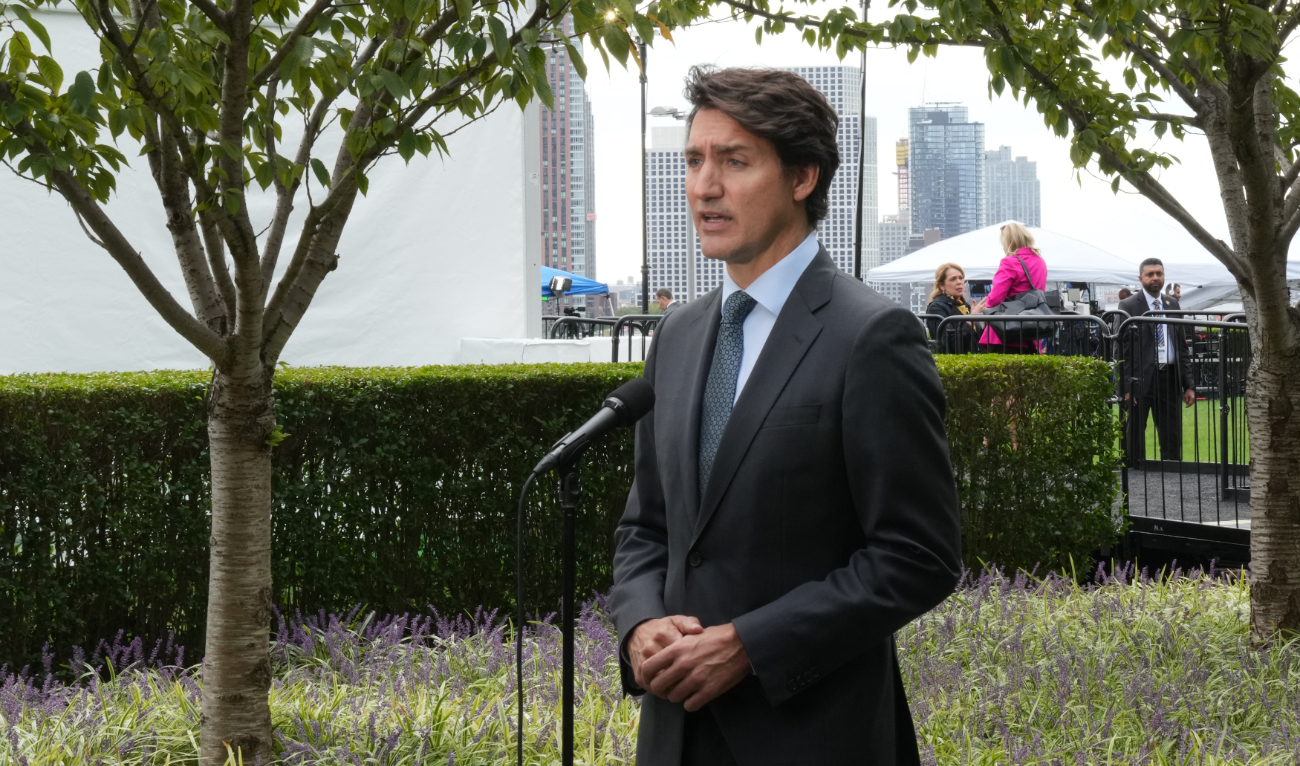 Canadian Prime Minister Justin Trudeau speaks to the press outside UN Headquarters during the 79th Session of the United Nations General Assembly in New York City on September 24, 2024. (AFP)