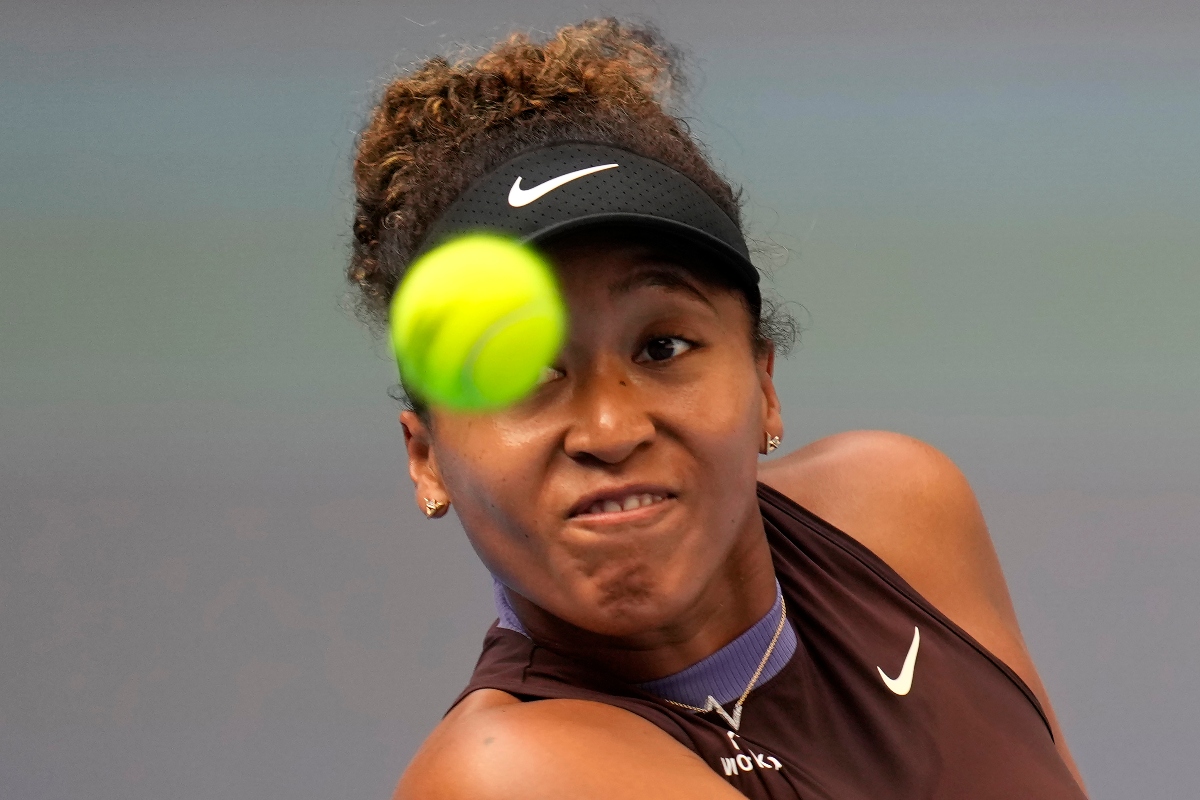 Japan's Naomi Osaka eyes a ball from Italy's Lucia Bronzetti during the China Open tennis tournament at the National Tennis Center in Beijing Wednesday. (AP)