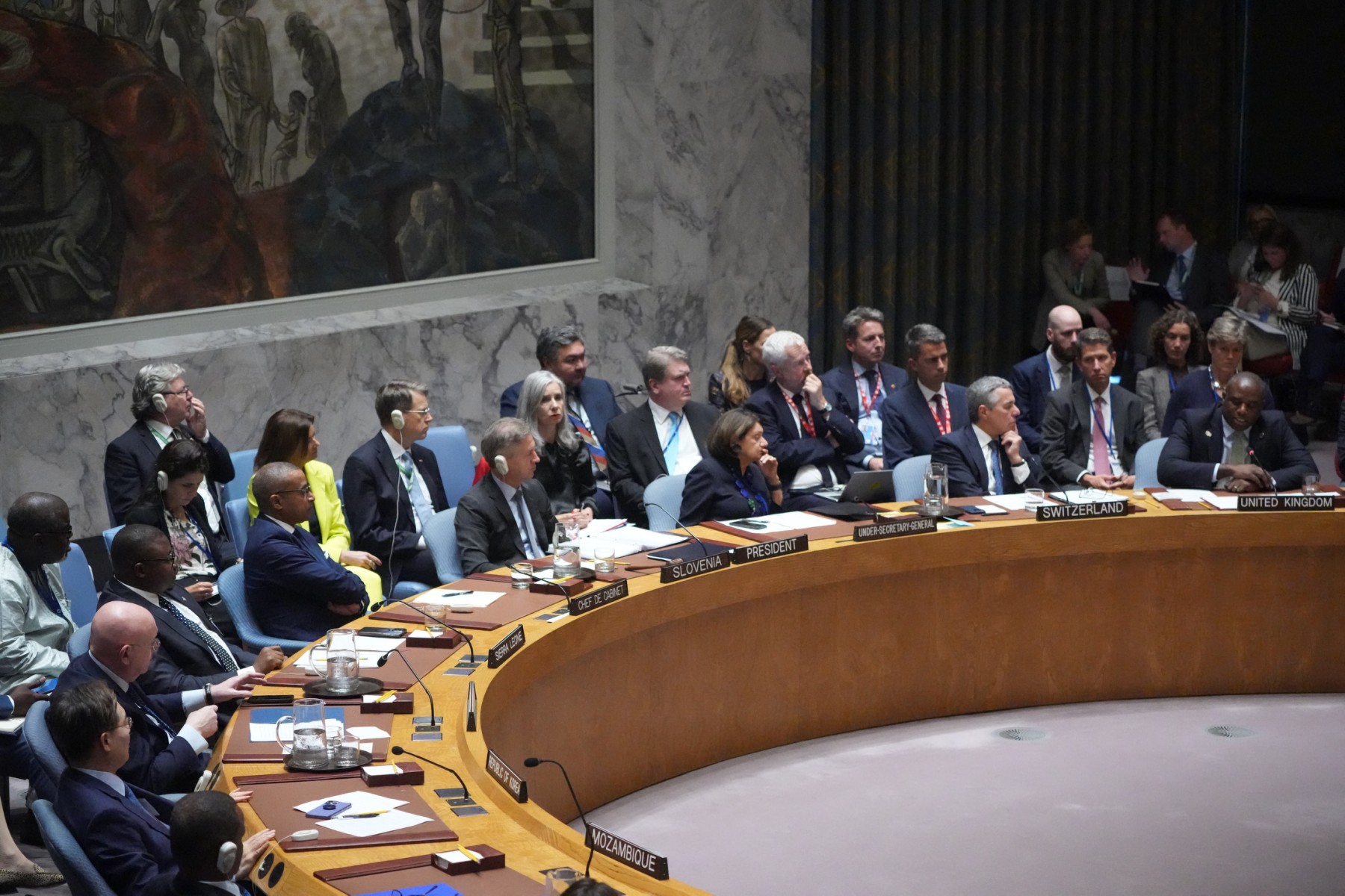 UK Foreign Minister David Lammy calls out Russian Ambassador the United Nations Vasily Nebenzya (L) for being on his phone while he speaks at a UN Security Council meeting on the conflict between Ukraine and Russia at the United Nations headquarters in New York City on September 24, 2024 (AFP)