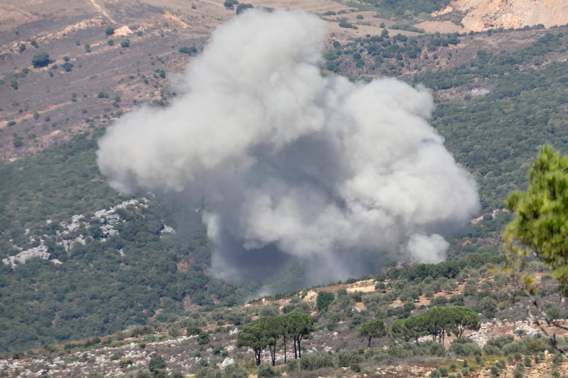 Smoke billows over southern Lebanon, amid ongoing cross-border hostilities between Hezbollah and Israeli forces, as seen from Marjayoun, near the border with Israel, September 26, 2024. (REUTERS)