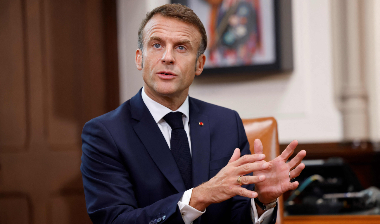 French President Emmanuel Macron speaks during a meeting with Canadian Prime Minister Justin Trudeau in Ottawa, Canada, on September 26, 2024. (AFP/File)