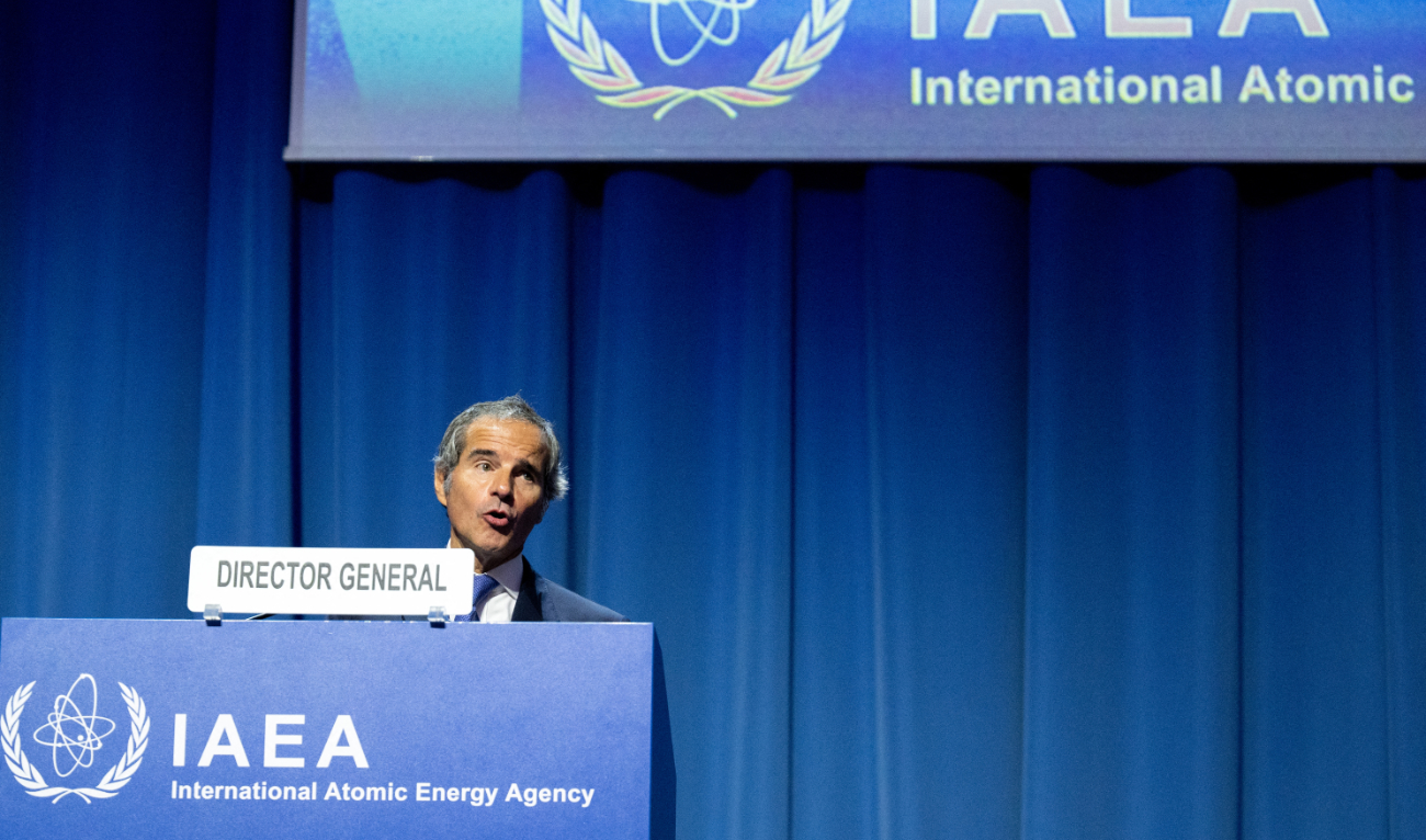 Rafael Grossi, Director General of the International Atomic Energy Agency (IAEA), speaks during a media briefing on the new nuclear energy projections, at IAEA's General Conference in Vienna, Austria on September 16, 2024. (AFP/File)