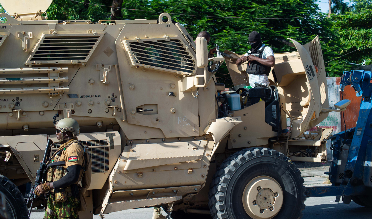 Kenyan police exit an armored vehicle during a deployment of Kenyan police officers near the national palace, in the city center of Port-au-Prince, Haiti, July 17, 2024. (AFP/File)