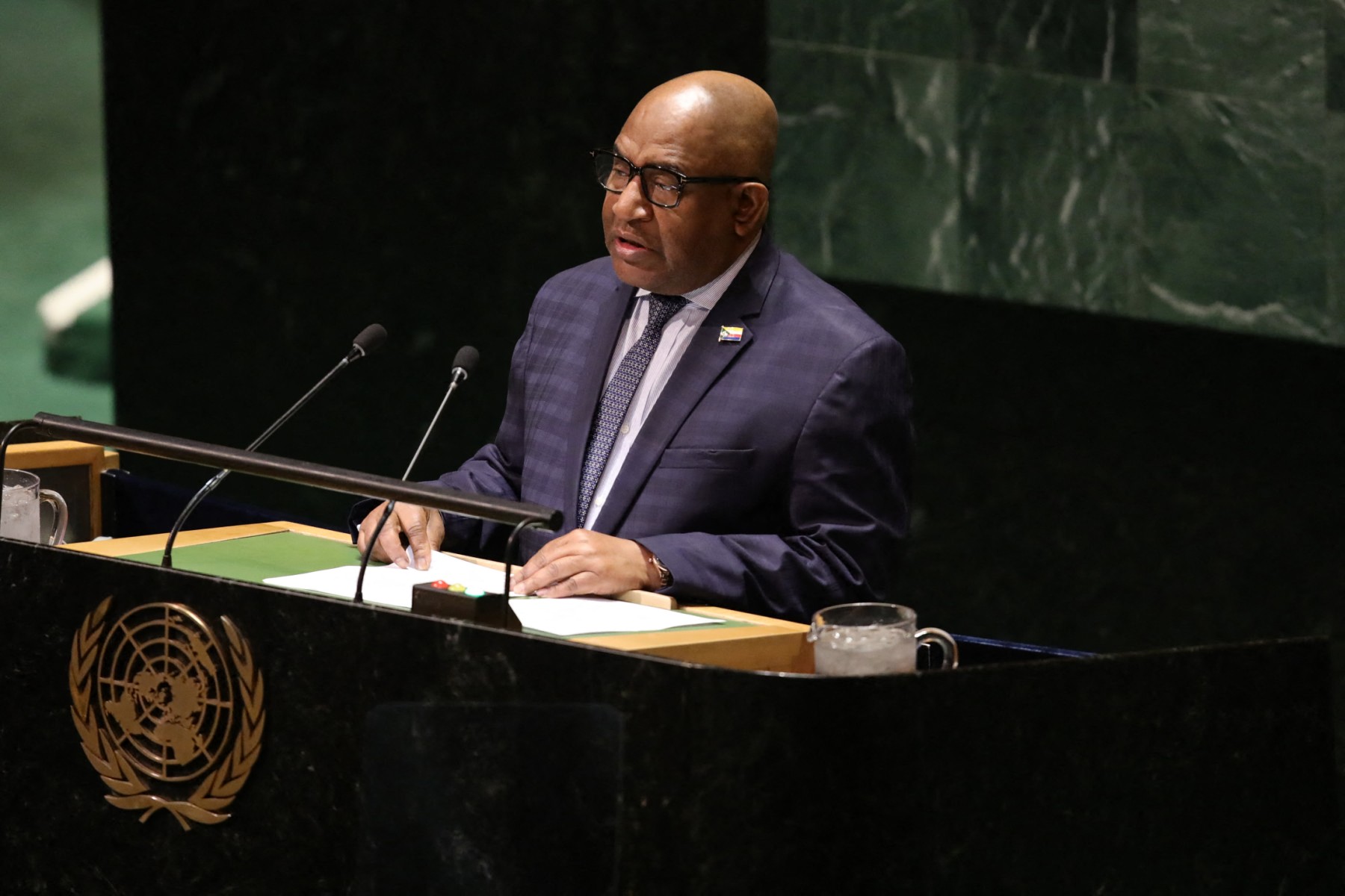 Comorian President Azali Assoumani addresses the 78th United Nations General Assembly at UN headquarters in New York City on September 20, 2023. (AFP)