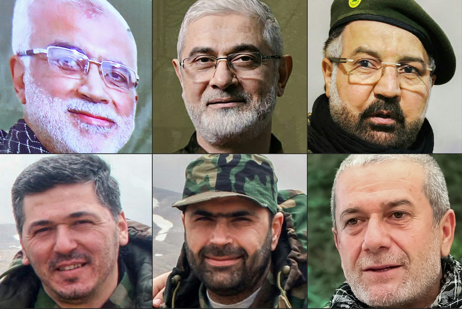 This combination of file pictures created on September 26, 2024, shows Hezbollah commanders killed in Israeli strikes in recent months (CLOCKWISE) Ibrahim Mohammed Kobeissi, Ibrahim Aqil, Fuad Shukr, Mohammed Naameh Nasser, Wissam Tawil and Sami Abdallah on unspecified dates and in unknown locations.(AFP)
