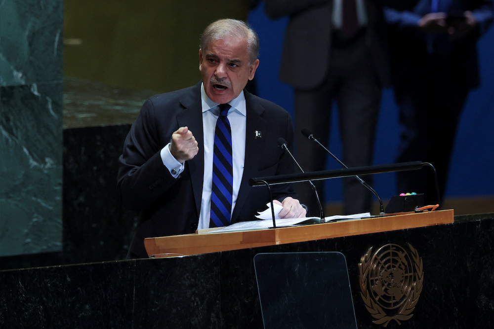 Pakistan's Prime Minister Shehbaz Sharif addresses 79th United Nations General Assembly at UN headquarters in New York. (Reuters)