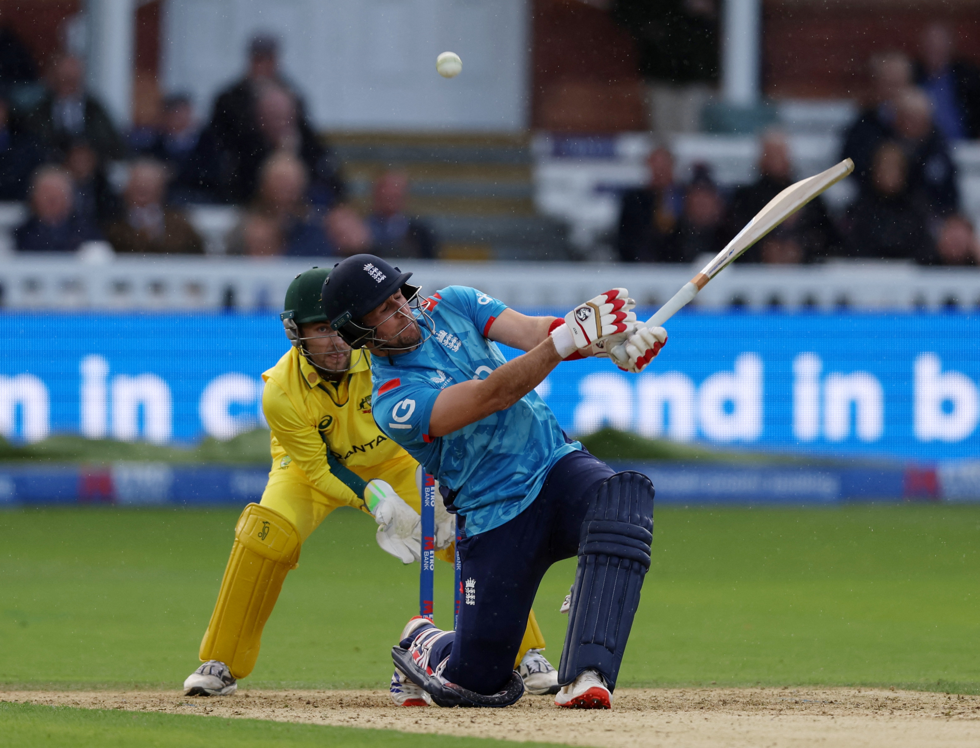 England's Liam Livingstone in action during the fourth one-day international between England and Australia at Lord's Cricket Ground, London, on Sept. 27, 2024. (Reuters)