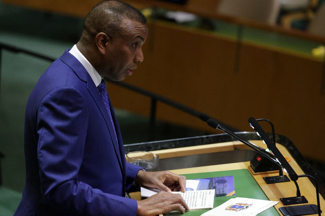 Somalia's Prime Minister Hamza Abdi Barre addresses the 79th United Nations General Assembly at U.N. headquarters in New York, US. (Reuters)