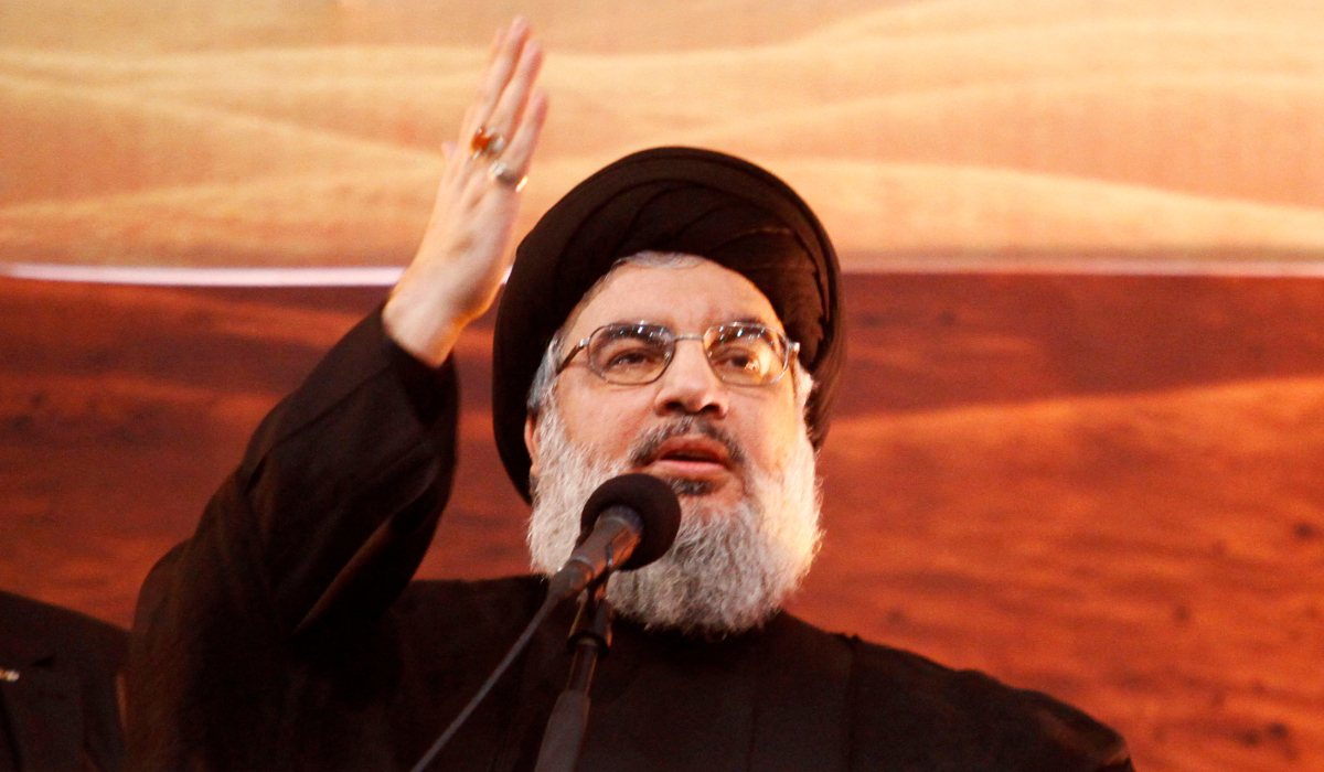 Lebanon's Hezbollah leader Sayyed Hassan Nasrallah addresses his supporters during a rare public appearance at an Ashoura ceremony in Beirut's southern suburbs November 3, 2014. (REUTERS)