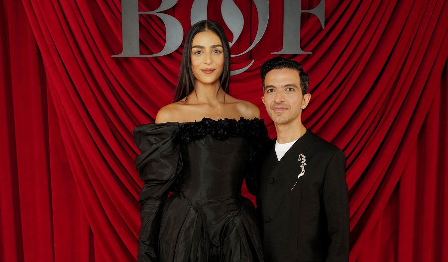 Nora Attal posed with the CEO and Editor-in-Chief of The Business of Fashion publication Imran Amed. (Getty Images)