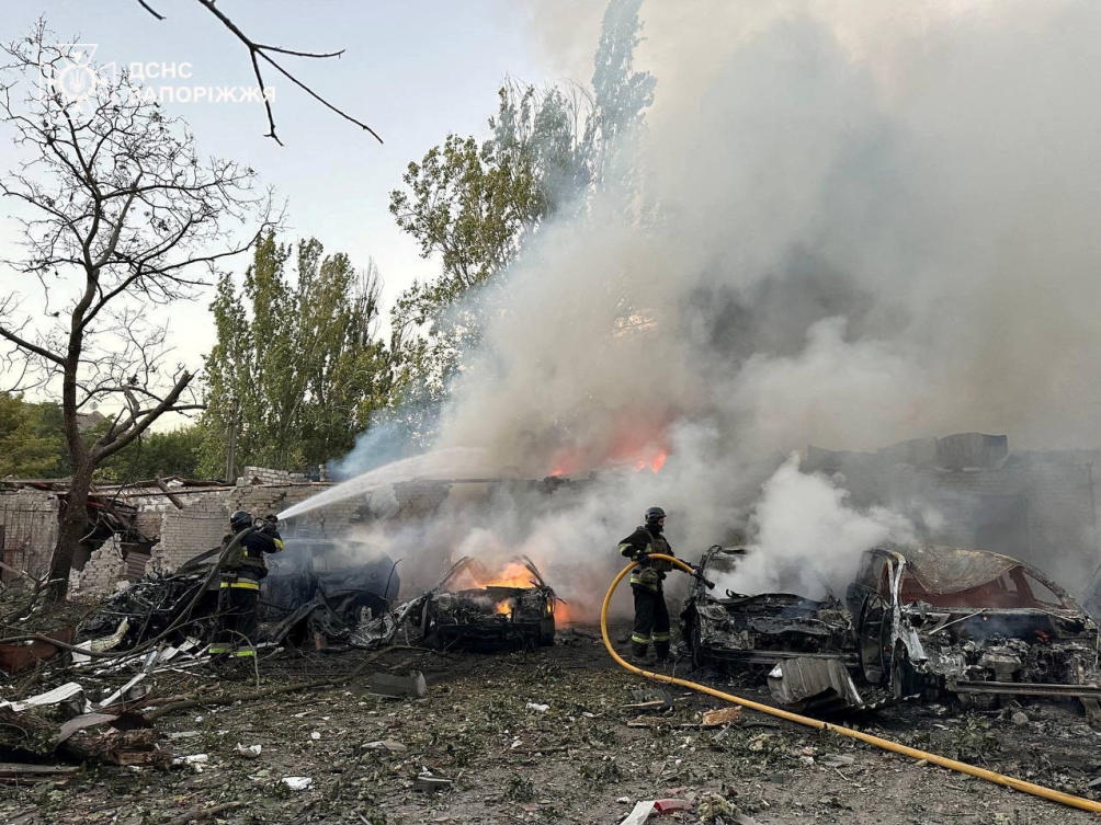 Firefighters work at a residential area hit by a Russian air strike, amid Russia's attack on Ukraine, in Zaporizhzhia, Ukraine September 29, 2024. (Reuters)