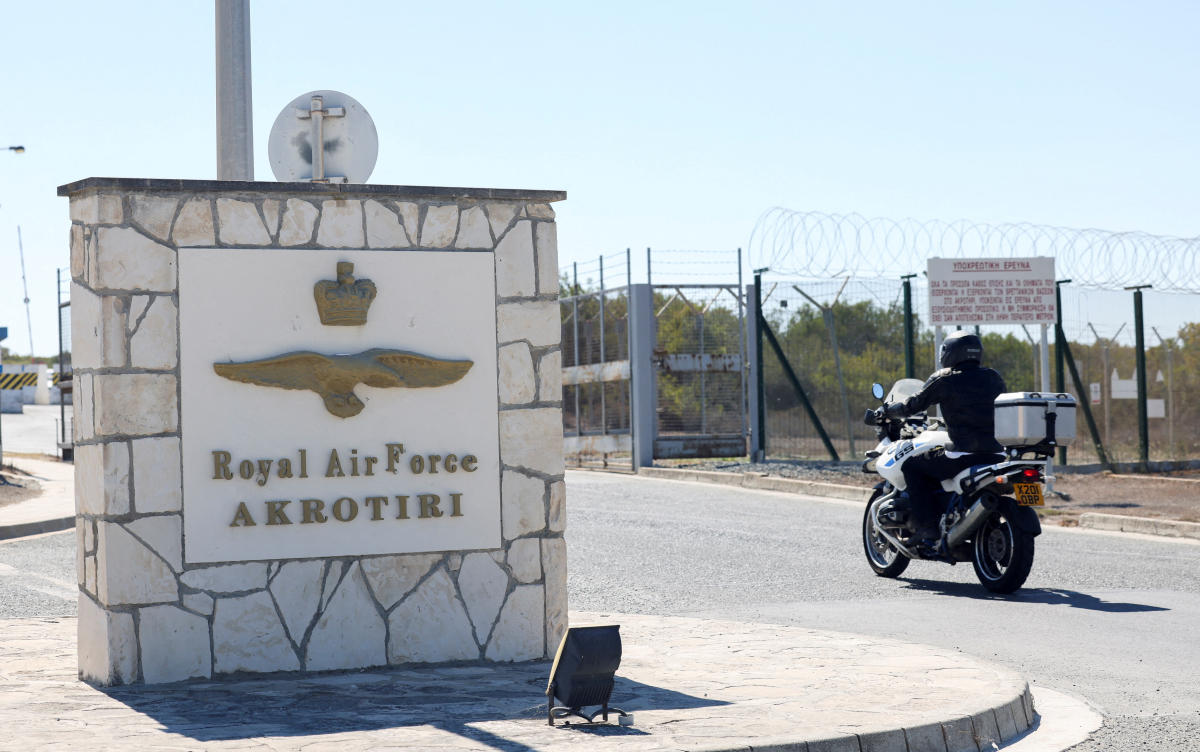 View of the security gate of RAF Akrotiri, a British military base in Cyprus. (File/Reuters)