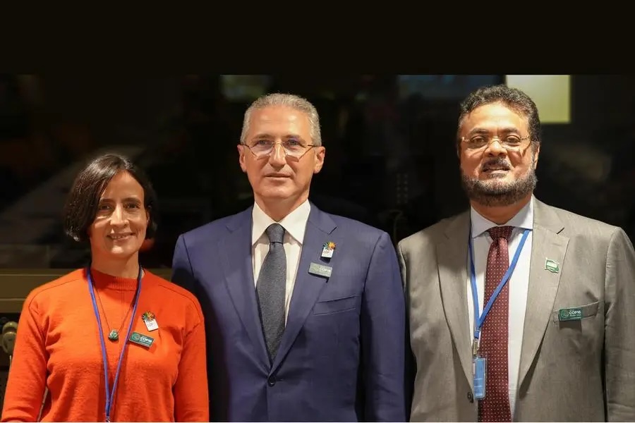 Susana Muhamad, Incoming president of the CBD COP16 & Colombia minister of environment and sustainable development, COP29 President-Designate Mukhtar Babayev, and Osama Faqeeha, deputy minister of Environment, Water and Agriculture of of Saudi Arabia and advisor to the incoming UNCCD COP16 President. Supplied