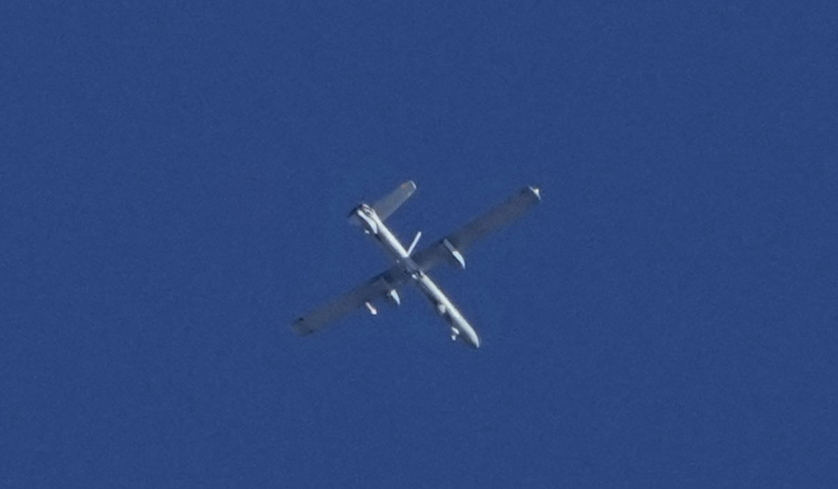 An Israeli Hermes 450 UAV drone flies over Beirut, Sunday, Sept. 29, 2024. (AP)