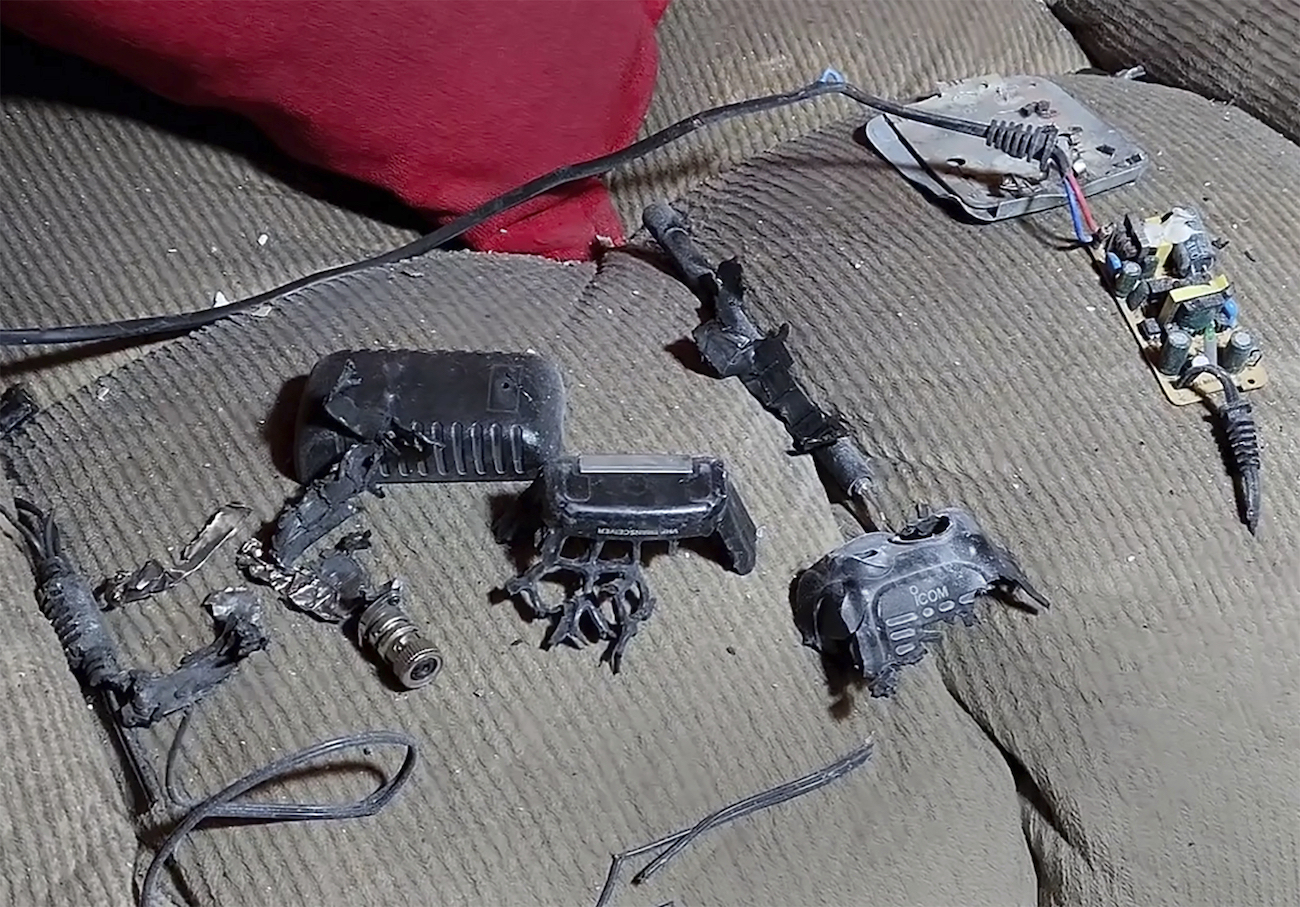 Video grab shows a walkie-talkie that exploded inside a house, in Baalbek, east Lebanon. (AP)