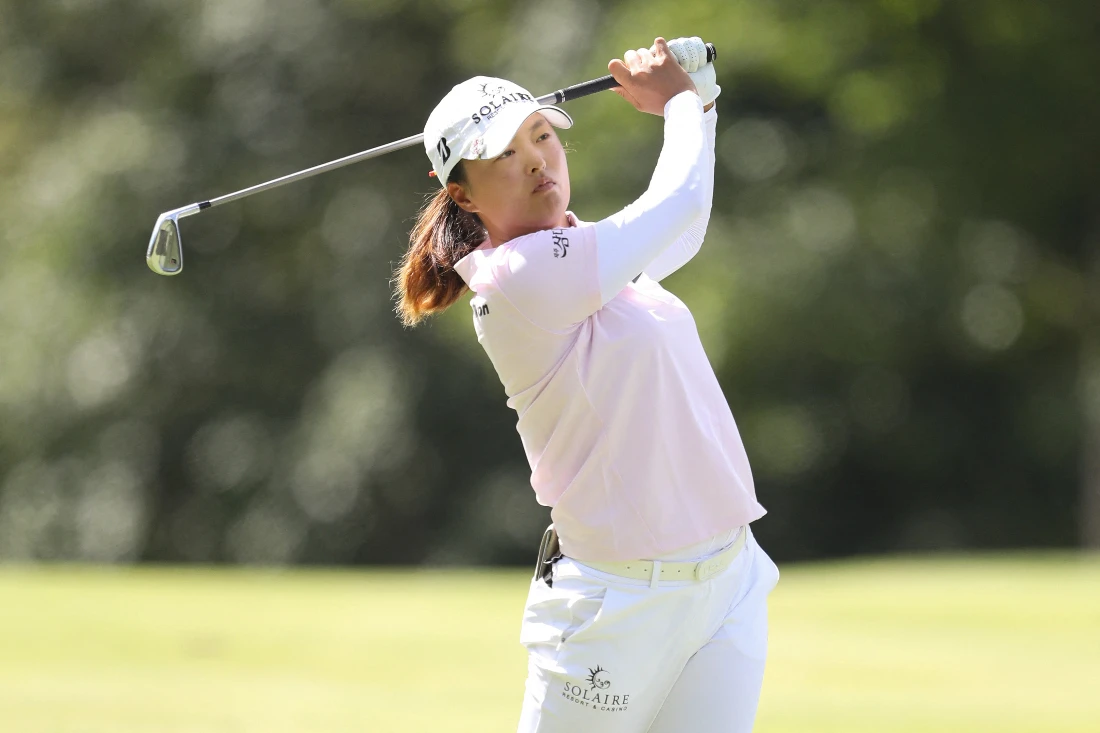 Ko Jin-young of South Korea plays a shot on the fifth hole during the third round of the FM Championship 2024 at TPC Boston in Norton, Massachusetts. (GETTY IMAGES NORTH AMERICA /AFP)