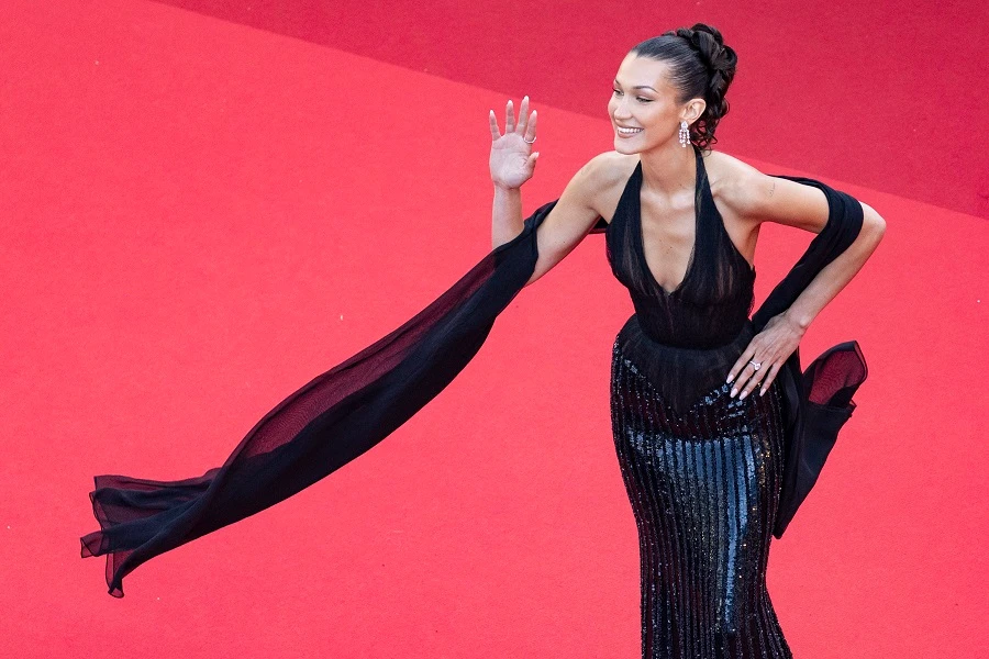 Bella Hadid showed off earrings by Chopard at the 77th Cannes Film Festival in May 2024. (Getty Images)