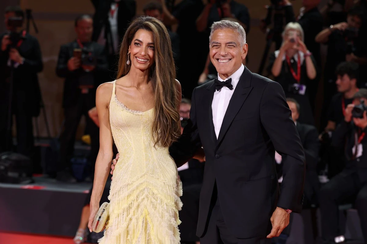 Amal Clooney and George Clooney attend the "Wolfs" red carpet during the 81st Venice International Film Festival on September 01, 2024 in Venice, Italy. (Getty Images)
