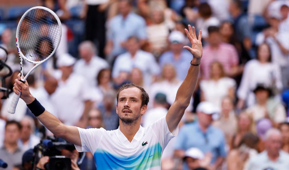 Russia's Daniil Medvedev celebrates after defeating Portugal's Nuno Borges in their men's singles round of 16 match on day eight of the US Open tennis tournament at the USTA Billie Jean King National Tennis Center in New York City, on September 2, 2024. (AFP)