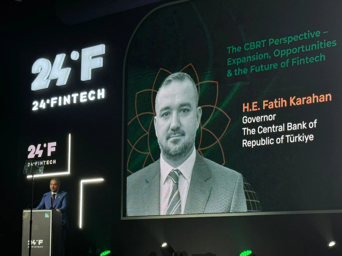Governor of the Central Bank of Turkiye Fatih Karahan speaking at the 24 Fintech conference in Riyadh. AN