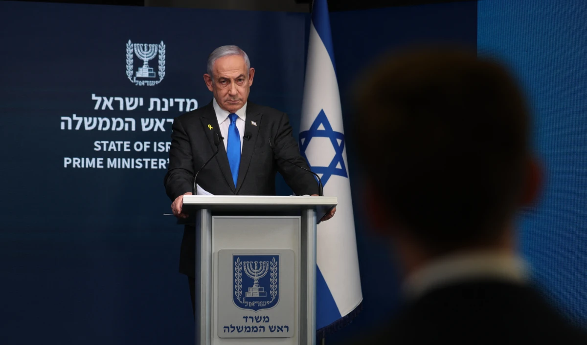 Israeli Prime Minister Benjamin Netanyahu gives a press conference at the Government Press Office in Jerusalem on September 4, 2024. (AFP)