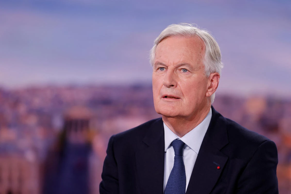 France's newly appointed Prime Minister Michel Barnier speaks during the evening news broadcast of French TV channel TF1 with French journalist and TV host Anne-Claire Coudray in Boulogne-Billancourt, outside Paris, France. (File/Reuters)