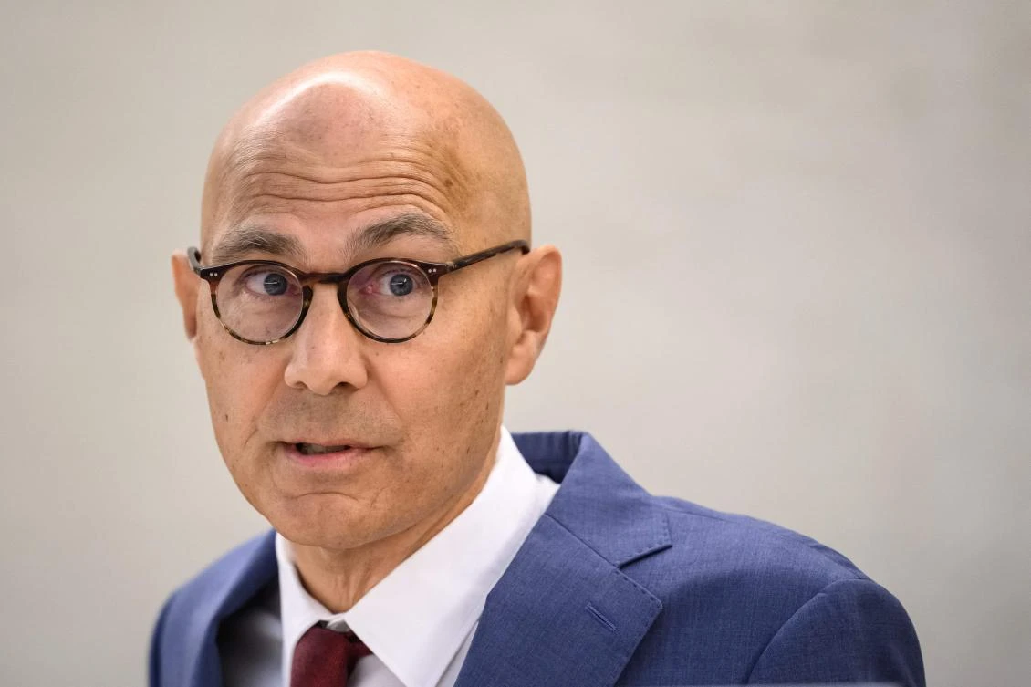 United Nations High Commissioner for Human Rights Volker Turk looks on as he delivers a speech at the opening of the 57th session of the Human Rights Council in Geneva, on September 9, 2024. (AFP)