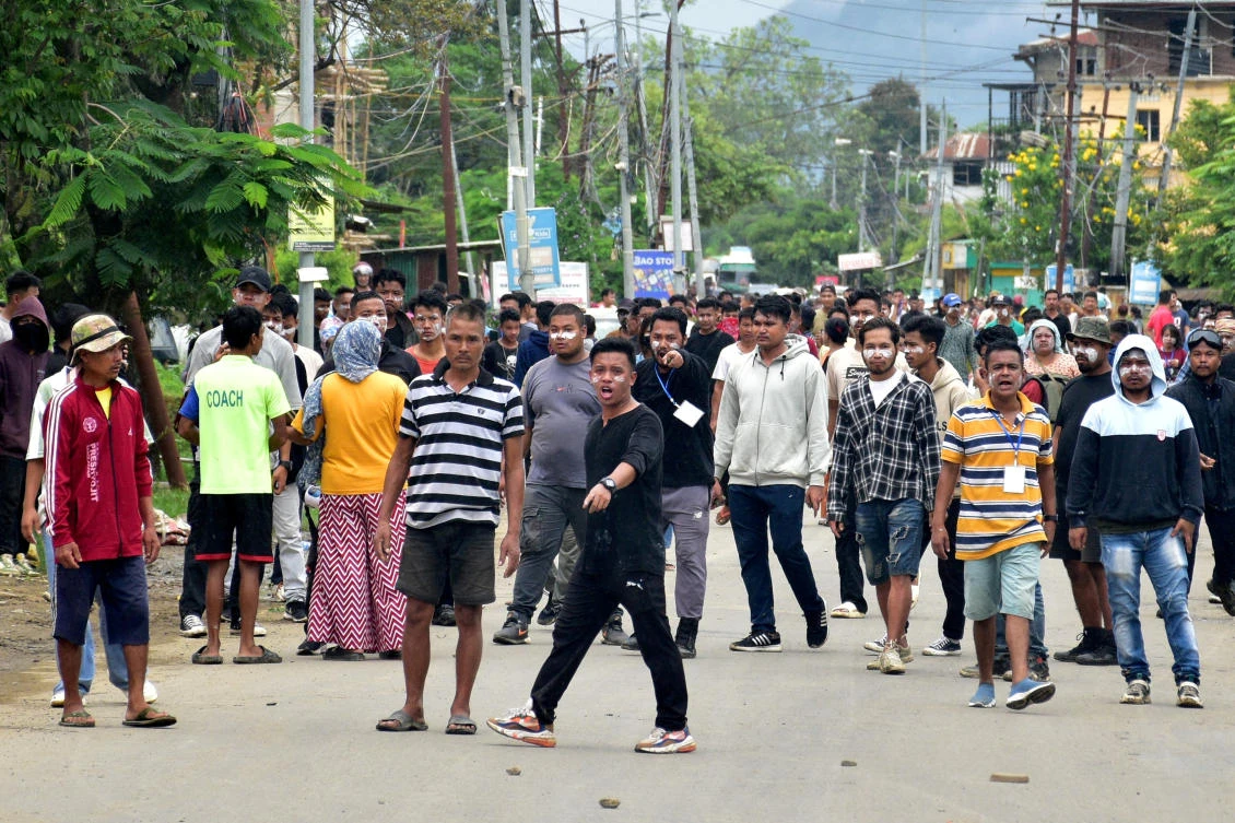 Above, internally displaced persons during a protest rally demanding their resettlement in their native places in Imphal, Manipur, India on Aug. 1, 2024. (Reuters)