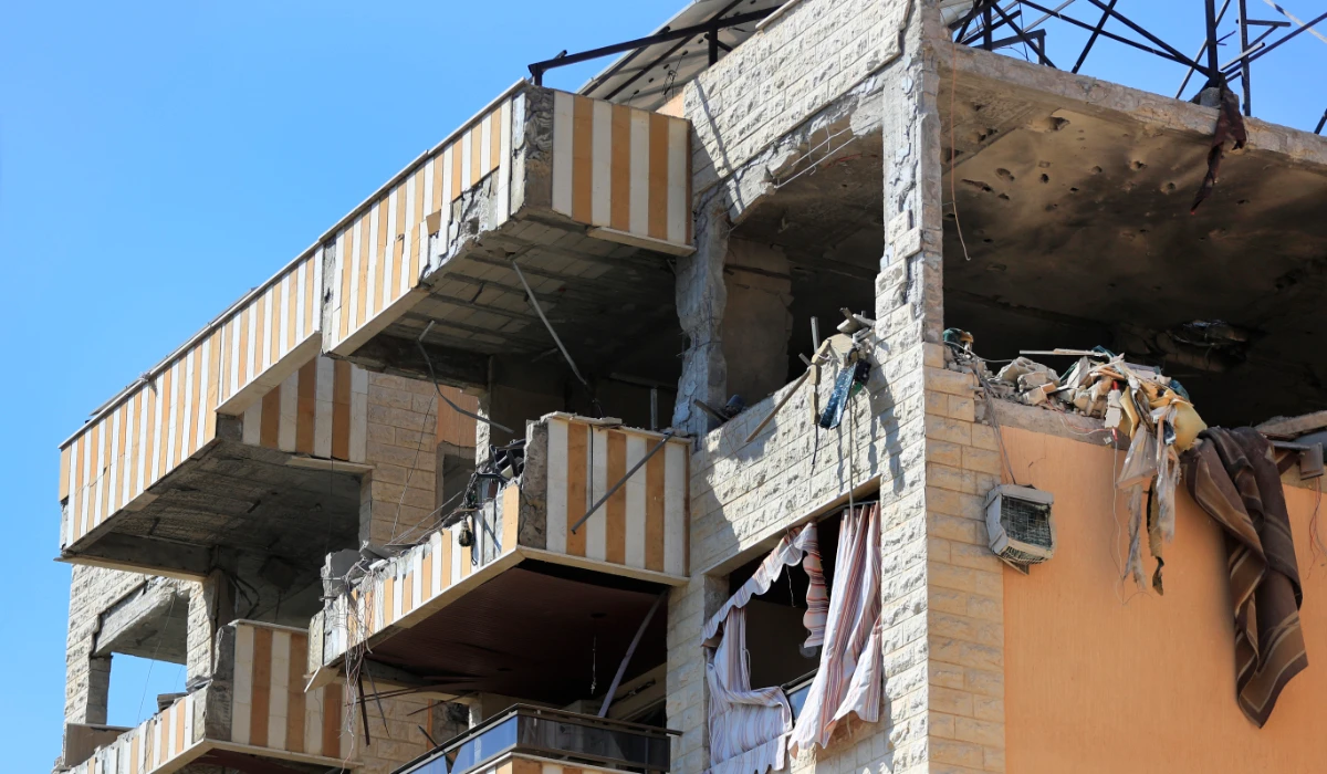 Damage to an apartment building that was destroyed by Israeli airstrikes is shown in Nabatiyeh town, south Lebanon, Tuesday, Sept. 10, 2024. (AP)