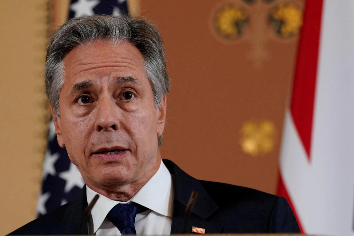 Secretary of State Antony Blinken speaks during a joint press conference with Britain's Foreign Secretary David Lammy in the Locarno room at the Foreign, Commonwealth and Development Office (FCDO) in London, Britain. (File/Reuters)