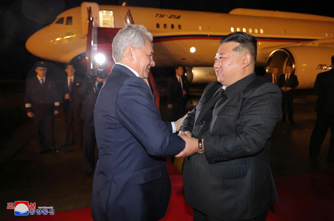 North Korean leader Kim Jong-un, meets with a delegation led by Sergei Shoigu, Secretary of the Security Council of Russia. (Reuters)