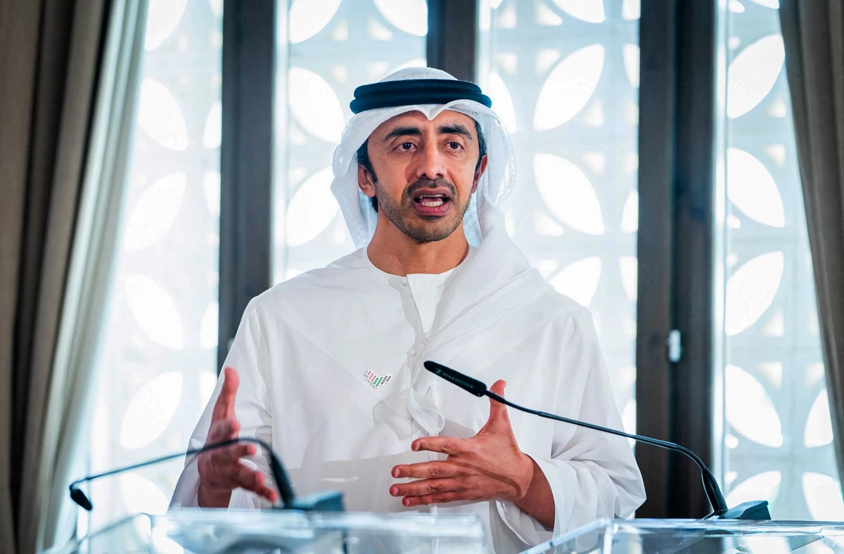 A handout image provided by WAM on March 28, 2022, shows the Emirati Minister of Foreign Affairs Sheikh Abdullah bin Zayed Al Nahyan .(AFP)