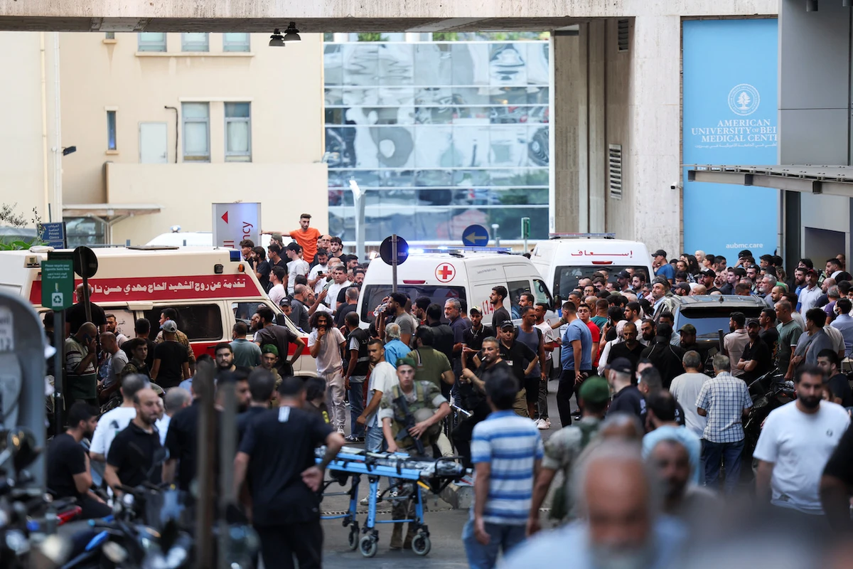 Ambulances arrive at the American University of Beirut Medical Center as more than 2,000 people were wounded when Hezbollah pagers exploded across Lebanon. (Reuters)