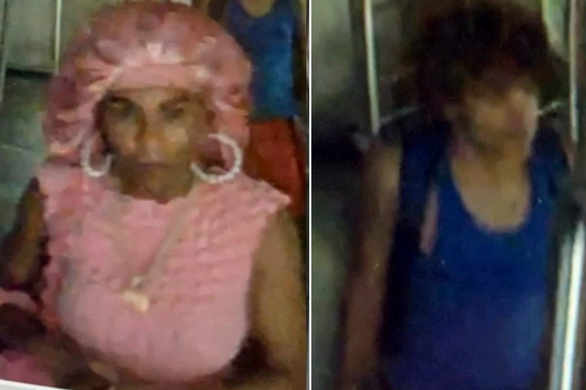 Two unidentified individuals, shown in this image from surveillance camera video, are being sought by police for taking an unoccupied New York City subway train for a joyride and crashing it on Sept. 12, 2024. (New York City Police Department via AP)