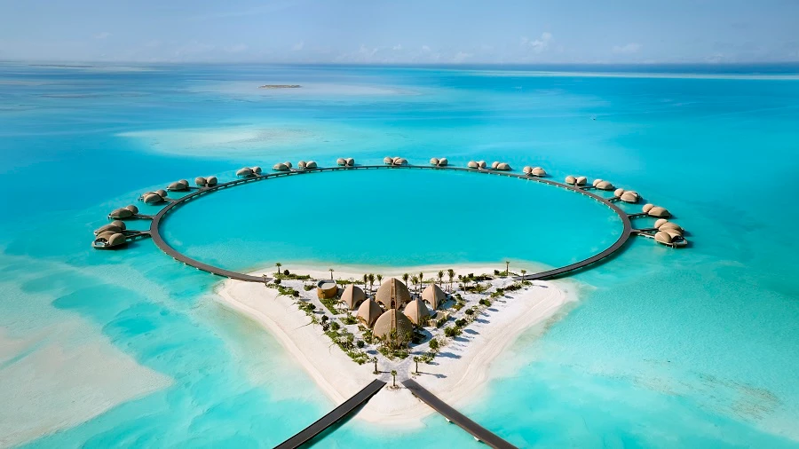 There are 63 villas in total, both over-water and on the beach, and each shell-inspired domed structure comes with a private pool. (Supplied)