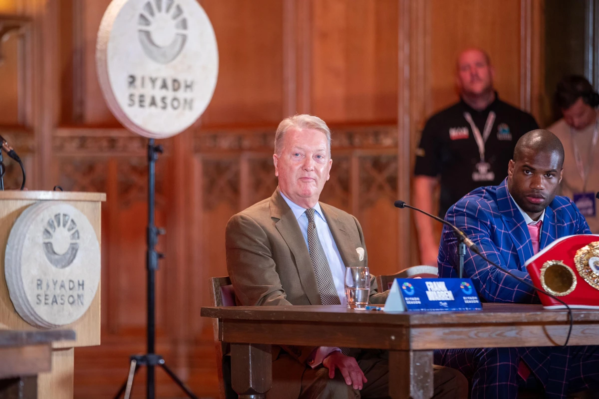 who will headline the Riyadh Season Card Wembley Edition event in London, faced off for a second time this week at a press conference at Guildhall in the British capital. (Supplied/GEA/Riyadh Season)
